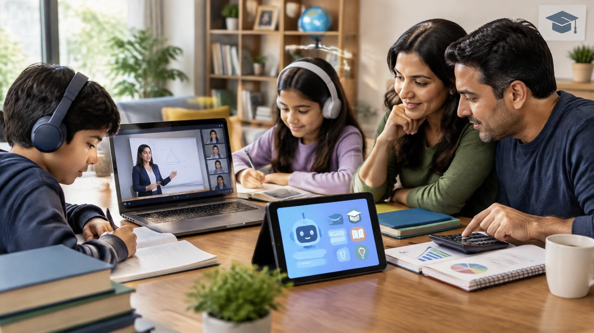 family using laptop for online courses