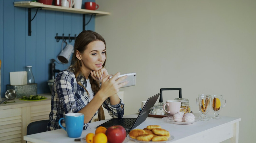 happy family with laptop