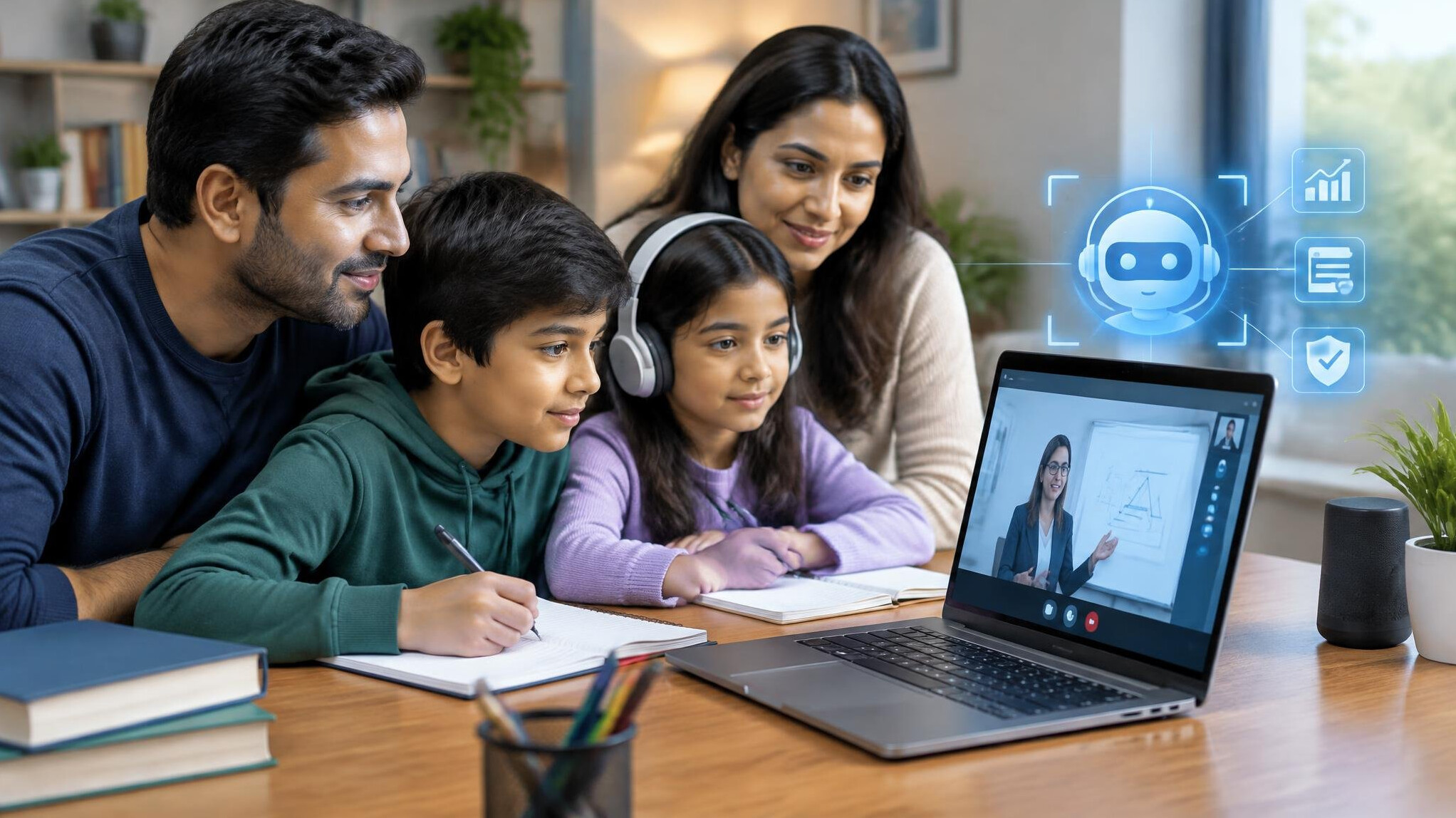 family studying together