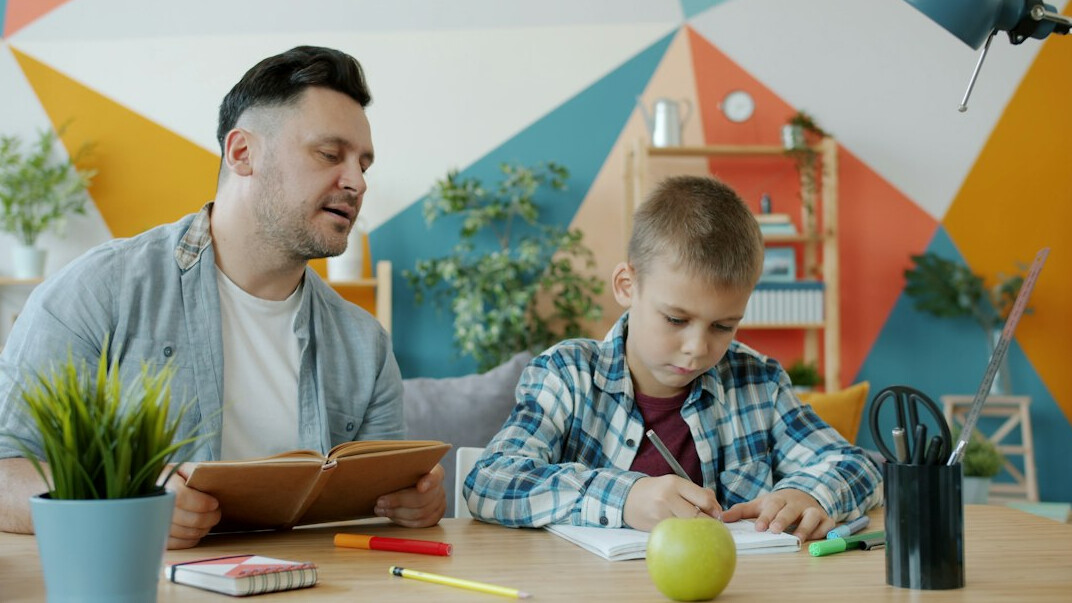 family studying together